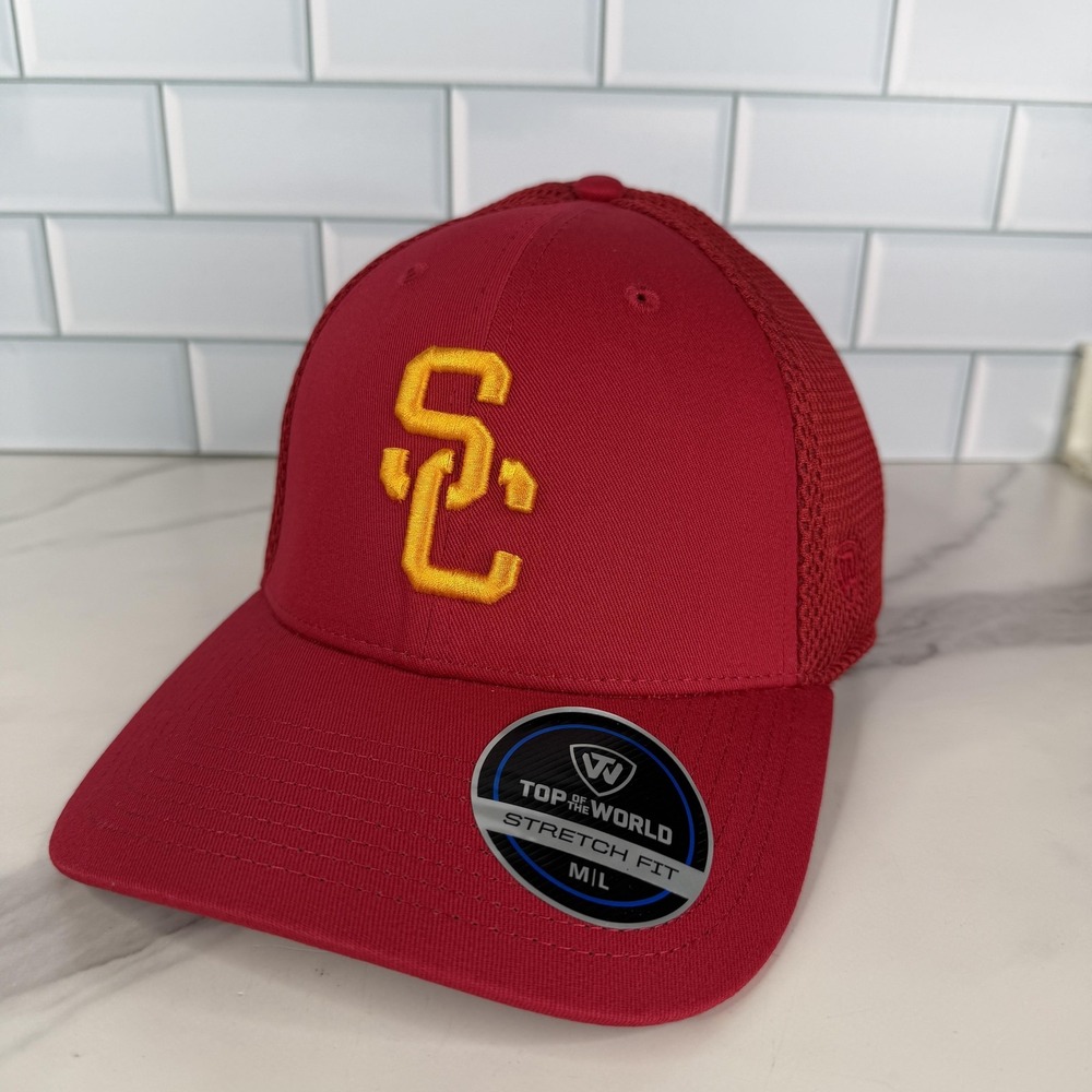 USC Trojans Hat Cap Fitted Mens Large Red NCAA Football Trucker Stretch Fit